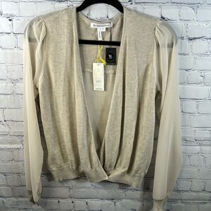 🌟 Tan Sheer Sleeve Long Sleeve Top from BCBG Generation - Size Small 🌟